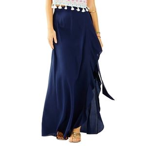 Lilly Pulitzer Silk Berdine Ruffle Wrap Maxi Skirt